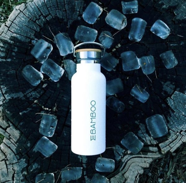 Botella modelo POLAR rodeada de cubitos de hielo